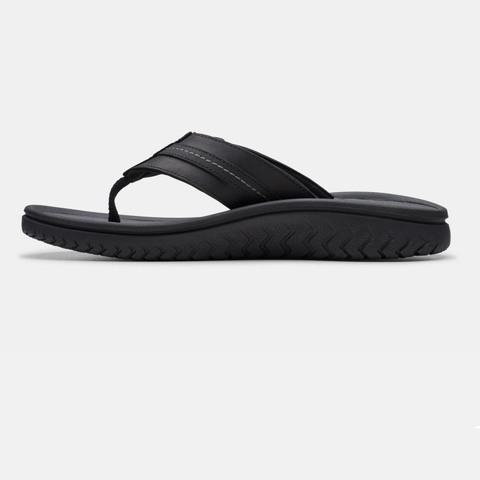 Μαύρες ανδρικές σαγιονάρες Clarks με καουτσούκ, σε δίχαλο