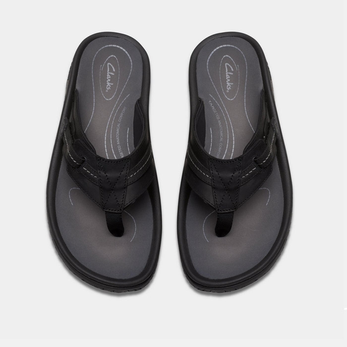 Μαύρες ανδρικές σαγιονάρες Clarks με καουτσούκ, σε δίχαλο