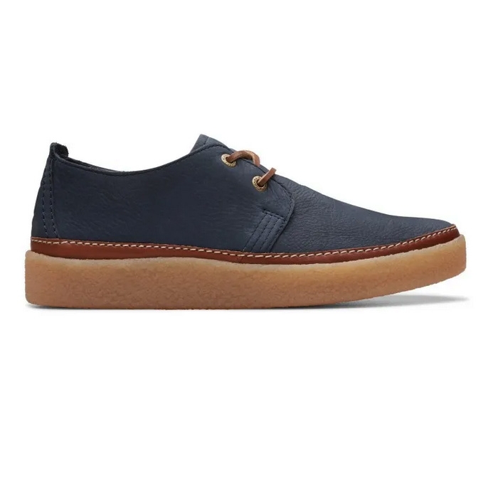 Η πλαϊνή οψη από παπούτσια Clarks ανδρικά clarkswood low μπλε με κορδόνια