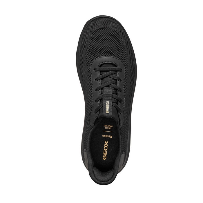 Ανδρικά παπούτσια sneakers Geox spherica plus σε μαύρο χρώμα, με ελαστικά κορδόνια