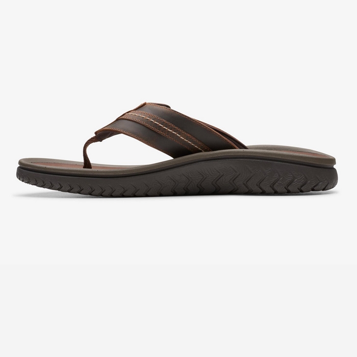 Καφέ σαγιονάρες Clarks με δίχαλο και ρύθμιση στο λουρί