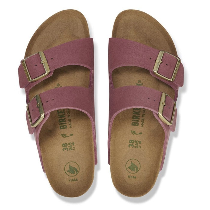 Επάνω όψη από γυναικείο μωβ πέδιλο birkenstock, συνθετικό, σε γραμμή arizona, με δυο λουριά