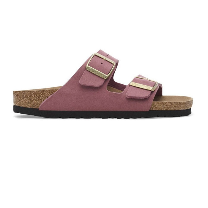 Η πλαϊνή όψη από γυναικείο μωβ πέδιλο birkenstock, συνθετικό, σε γραμμή arizona, με δυο λουριά