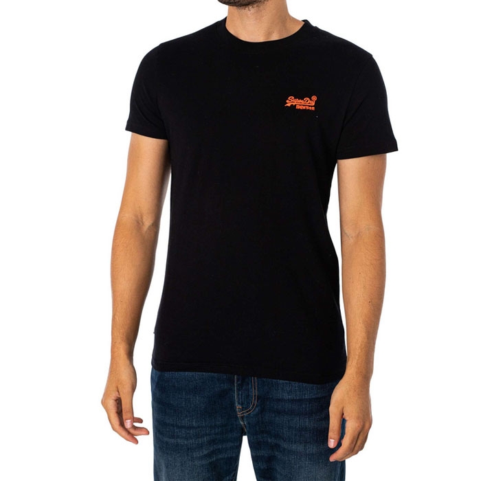 T-Shirt μαύρο Superdry με το λογότυπο στο στήθος σε πορτοκαλί
