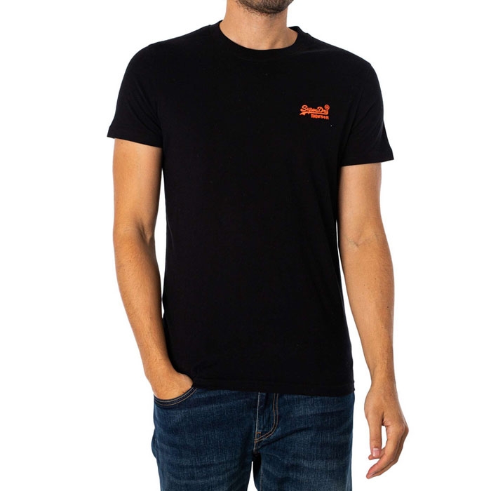 T-Shirt μαύρο Superdry με το λογότυπο στο στήθος σε πορτοκαλί