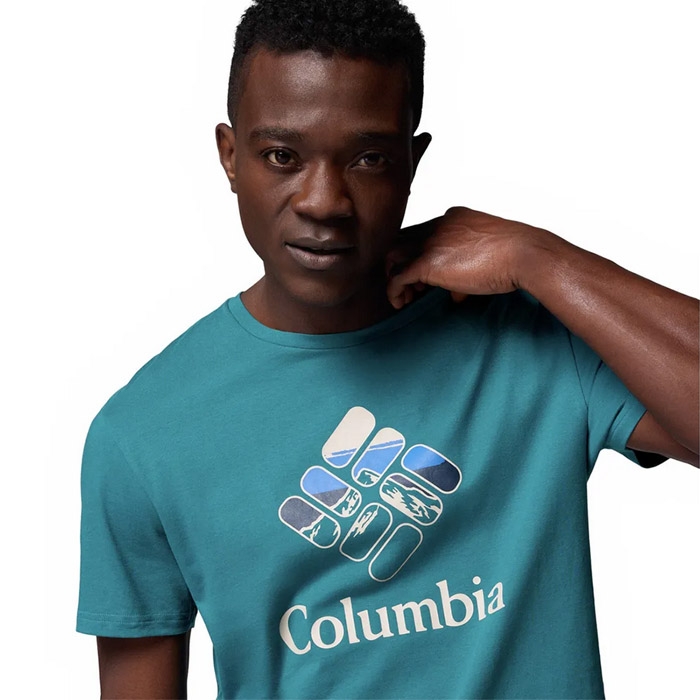 Ανδρικό βαμβακερό T Shirt Columbia σε πετρόλ χρώμα και στάμπα επάνω