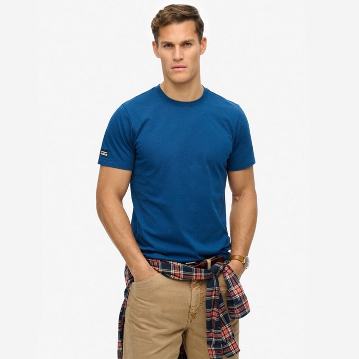 Superdry μπλούζες ανδρικές σε μπλε, με κοντό μανίκι, χωρίς στάμπες