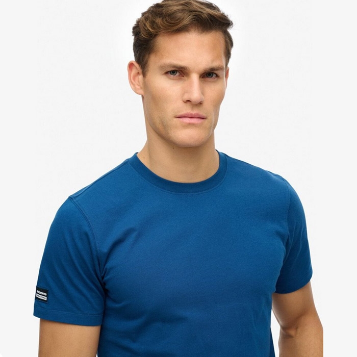 Superdry μπλούζες ανδρικές σε μπλε, με κοντό μανίκι, χωρίς στάμπες