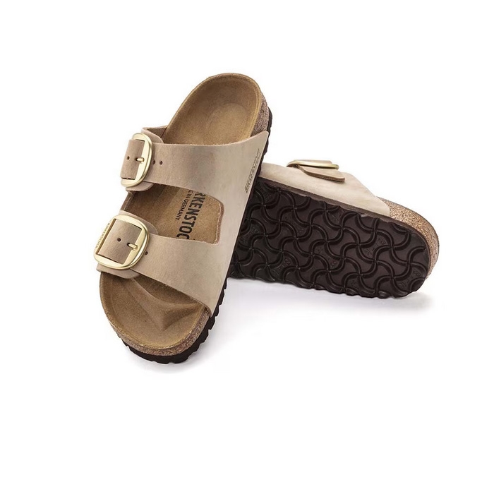 Δερμάτινα birkenstock γυναικεία arizona buckle μεγάλες αγκράφες, σε μπεζ της άμμου