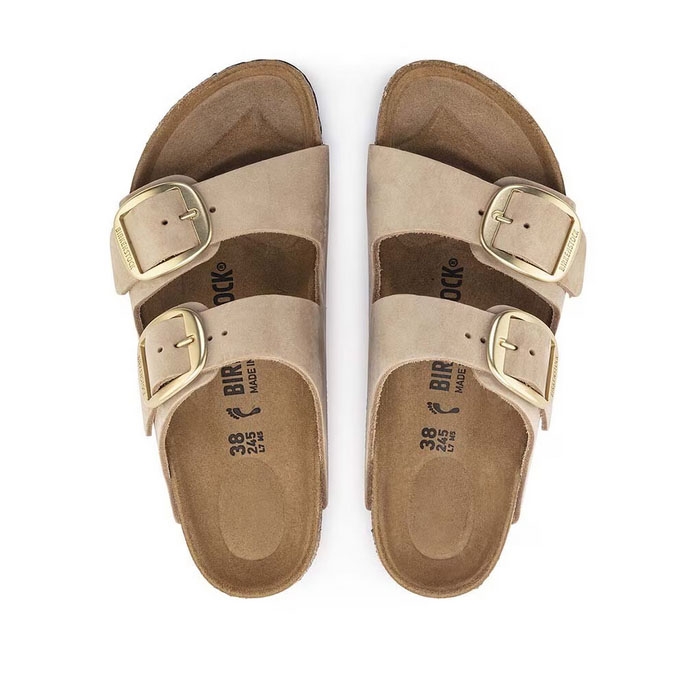 Δερμάτινα birkenstock γυναικεία arizona buckle μεγάλες αγκράφες, σε μπεζ της άμμου
