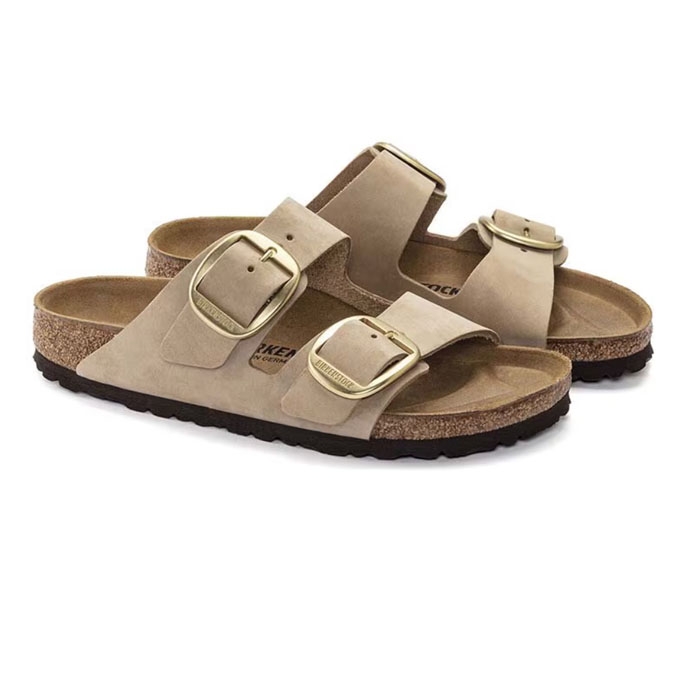 Δερμάτινα birkenstock γυναικεία arizona buckle μεγάλες αγκράφες, σε μπεζ της άμμου