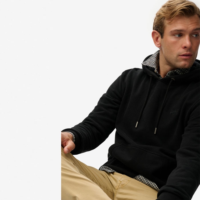 Μαύρα φούτερ ανδρικά Superdry με κουκούλα και μαύρο logo 2014404