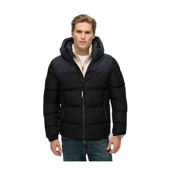 Ανδρικά μπουφάν puffer colourblock με κουκούλα M5012281A-H1O black ebony