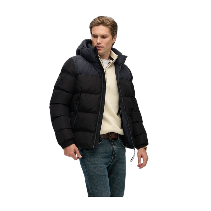Ανδρικά μπουφάν puffer colourblock με κουκούλα M5012281A-H1O black ebony