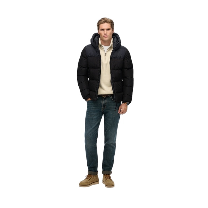 Ανδρικά μπουφάν puffer colourblock με κουκούλα M5012281A-H1O black ebony