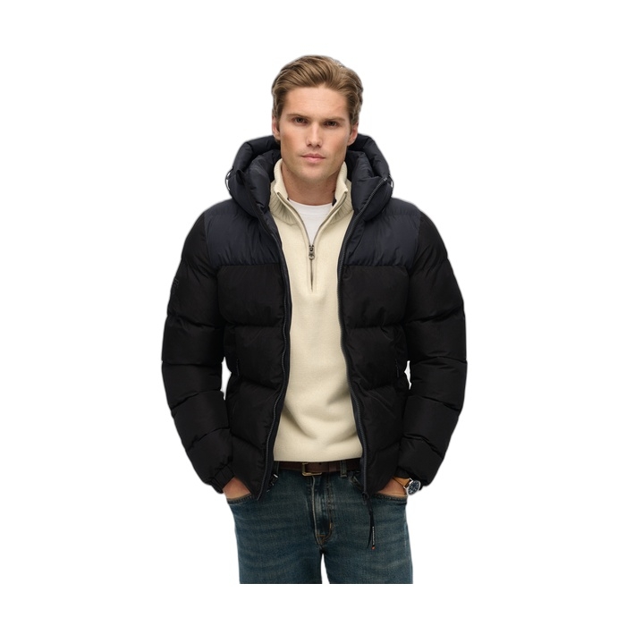 Ανδρικά μπουφάν puffer colourblock με κουκούλα M5012281A-H1O black ebony