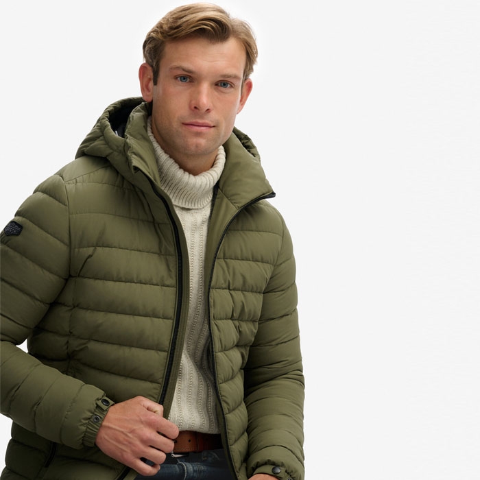 Ανδρικά μπουφάν superdry με κουκούλα σε πράσινο χρώμα M5012290A