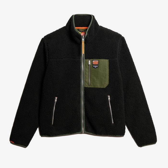 Ανδρικό fleece με φερμουάρ Superdry σε μαύρο χρώμα με πράσινες λεπτομέρειες M2014141A-02A