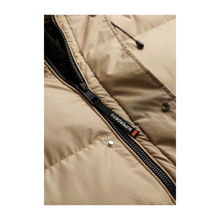 Superdry μπουφάν μπεζ ανδρικό puffer baffle sports με κουκούλα M5012285A