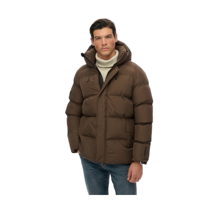 Ανδρικά καφέ puffer Superdry μπουφάν με κουκούλα M5012285A-H1D