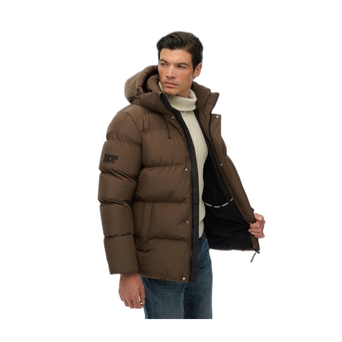 Ανδρικά καφέ puffer Superdry μπουφάν με κουκούλα M5012285A-H1D