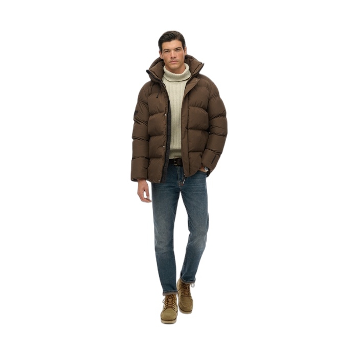Ανδρικά καφέ puffer Superdry μπουφάν με κουκούλα M5012285A-H1D