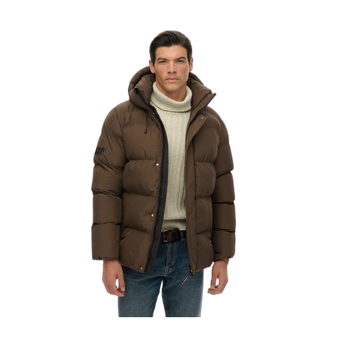 Ανδρικά καφέ puffer Superdry μπουφάν με κουκούλα M5012285A-H1D