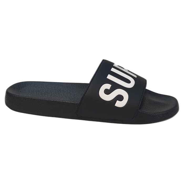 Ανδρική πλαστική παντόφλα πισίνας Superdry σε μαύρο χρώμα με άσπρα γράμματα