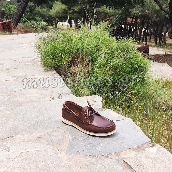 Ανδρικά δερμάτινα καφέ ναυτικά παπούτσια Lumberjack boat shoes