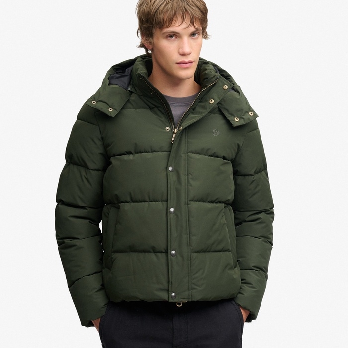 Ανδρικά puffer μπουφάν Superdry σε πράσινο χρώμα με αποσπώμενη κουκούλα M5012429A-1KM