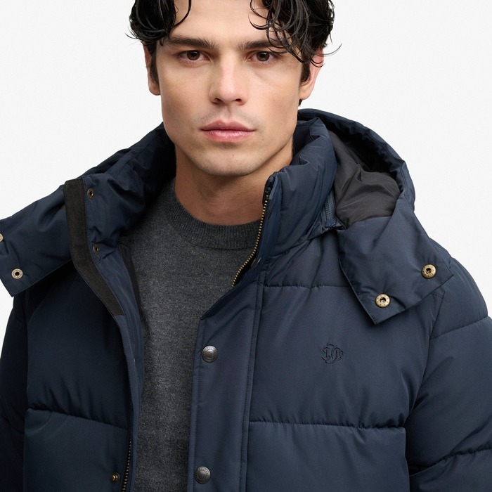 Ανδρικά μπλε superdry puffer μπουφάν με αποσπώμενη κουκούλα M5012429A-98T