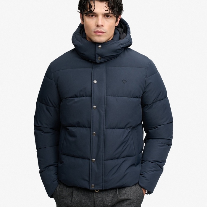 Ανδρικά μπλε superdry puffer μπουφάν με αποσπώμενη κουκούλα M5012429A-98T
