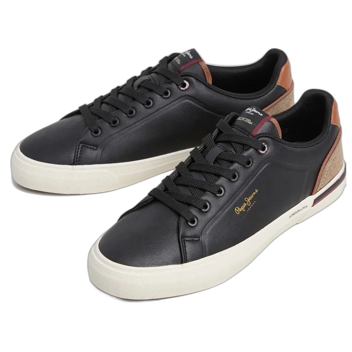 Ανδρικό μαύρο sneaker Pepe Jeans Campus με καφέ λεπτομέρειες